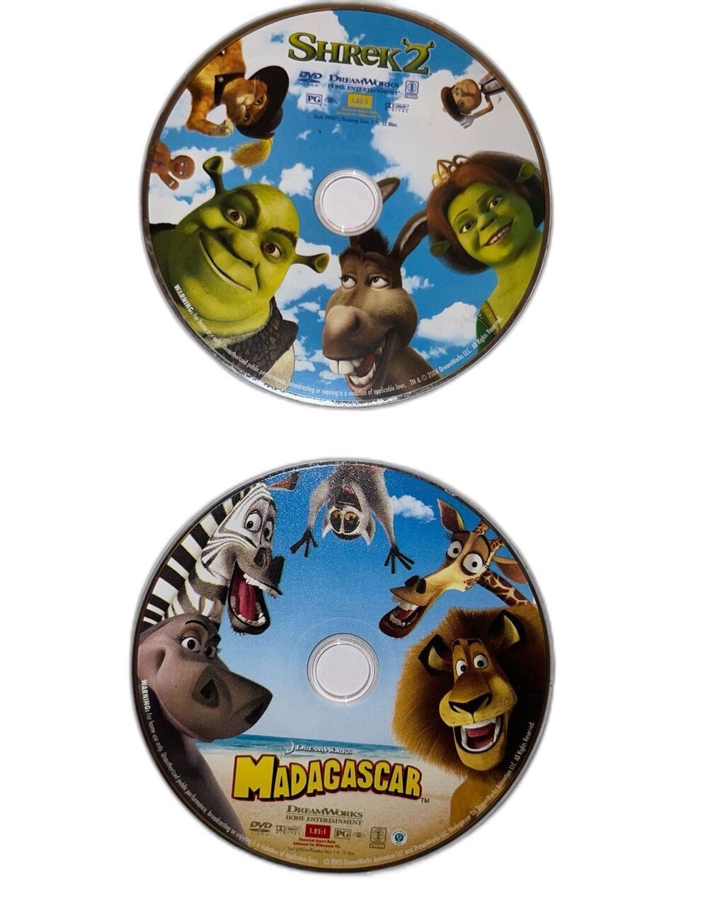 2 DVD Animated Cartoon Movies - Madagascar & Shrek 2 Double Feature Bundle